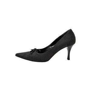 Vintage Gucci Y2K Black GG Monogram Canvas Pointed Toe Pumps Bow‎ Heels 6.5B